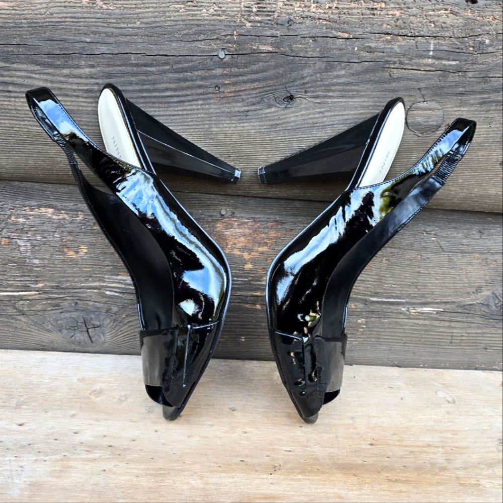 Nine West Patent Leather Black Open-Toe Slingback Heels - Picture 12 of 16